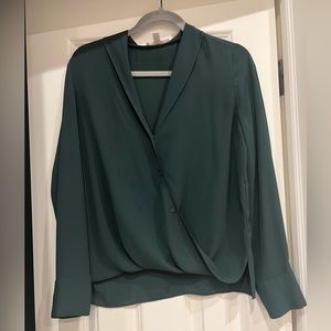 Nordstrom Dark Green Chelsea 28 Cross Over Surplice Blouse